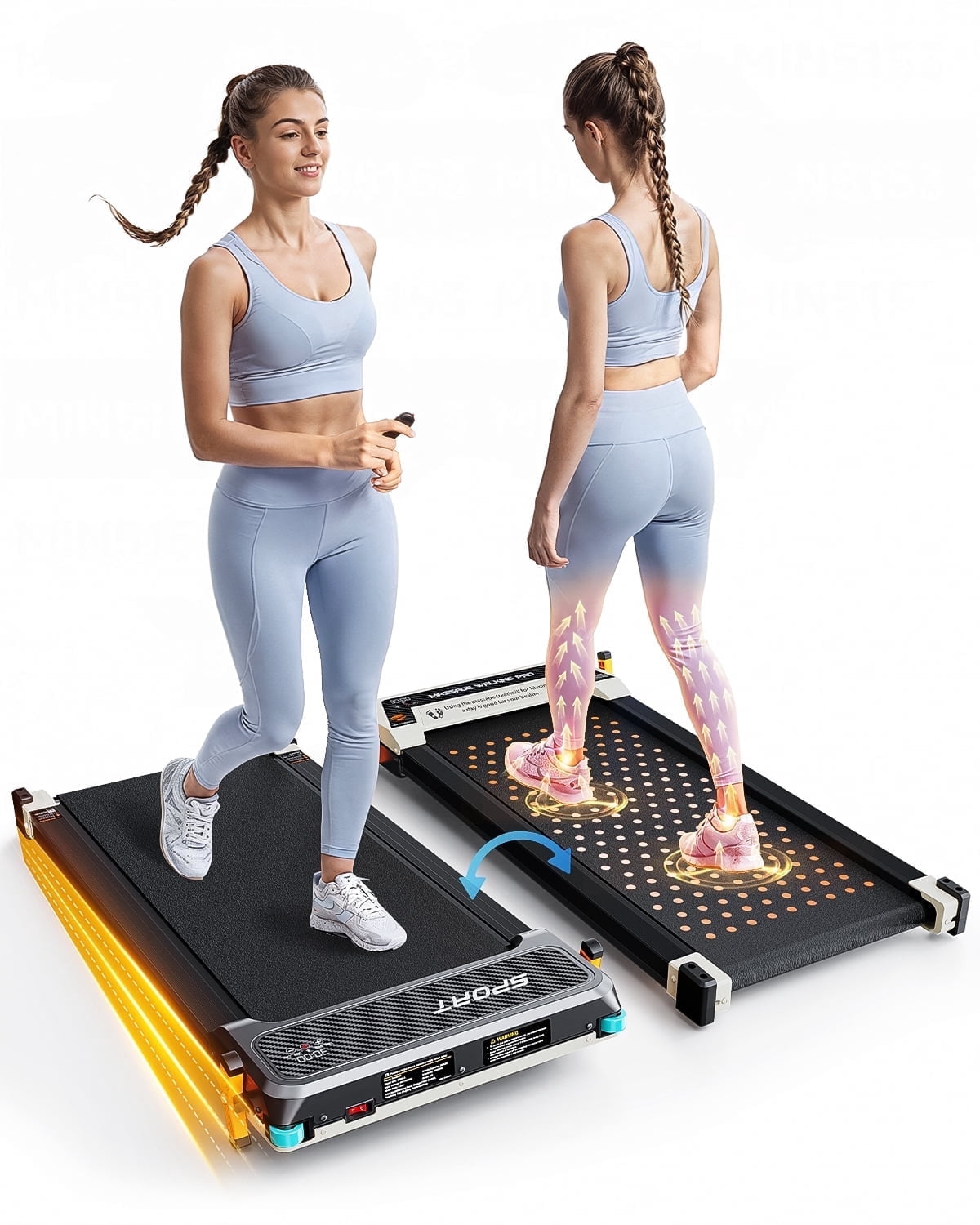 Walking Pad Treadmill with Incline - Dual-Sided Under Desk Treadmill with Foot Massage,2 in 1 Walking Treadmill for Holiday gift, Portable Compact Treadmill with 330LBS Capacity