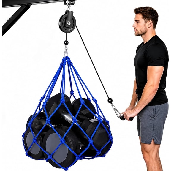 Versatile Weight Net Bag, 110 LBS Max Load, Dumbbell & Kettlebell Holder for Pulley System Gym, LAT Pulldown & Tricep Pushdown, No Plates Needed, Garage Gym Accessories