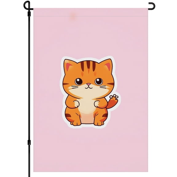 Versatile Welcome Cat Fluffy Cat Outdoor Garden Flag Cartoon Style Cute Cat Double Colored Garden Decoration 28x40in Beautiful Boho Chic Garden Flag for Outdoor Farmhouse Home Deco