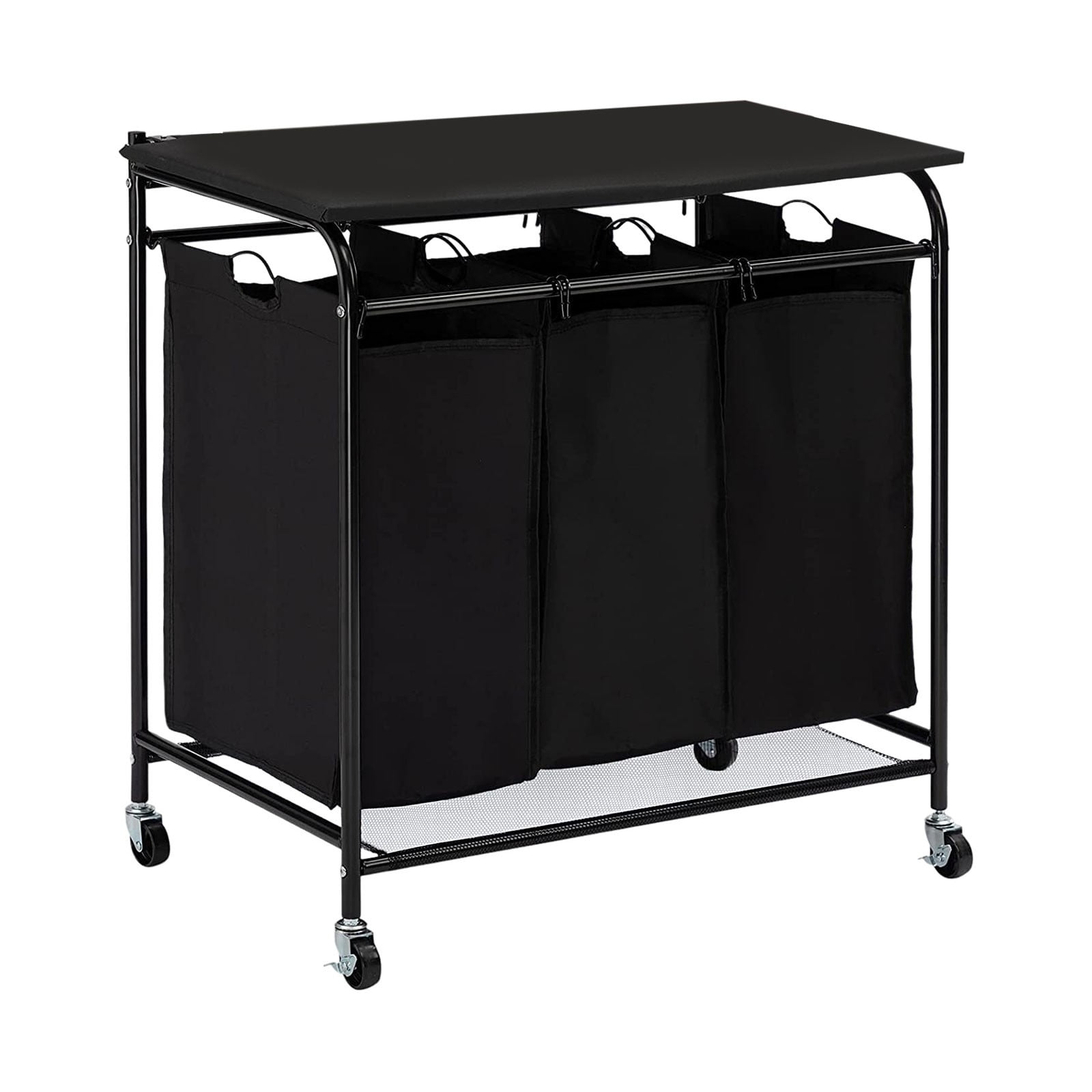 Versatile Wheeled Three Compartment Laundry Sorting Cart With Ironing