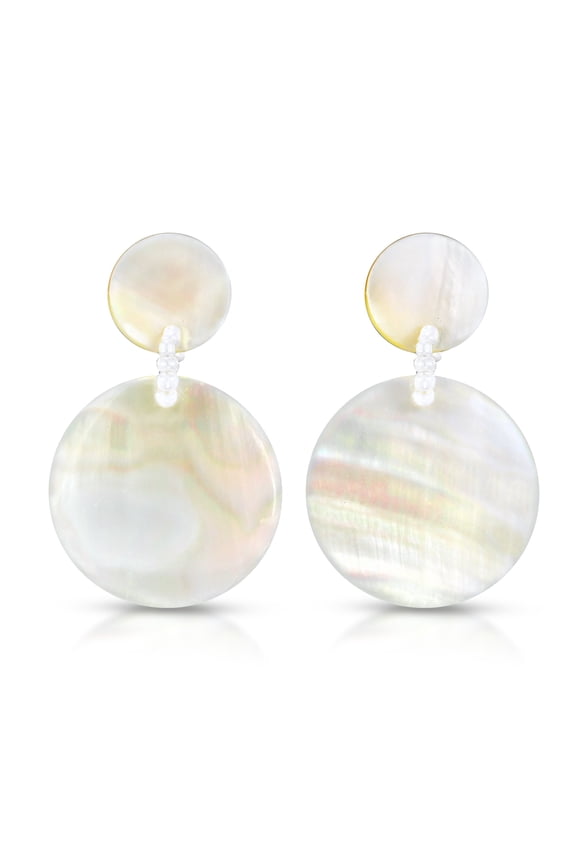 Versatile White Kabibe Shell Double Linked Circles Post Drop Dangle Earrings