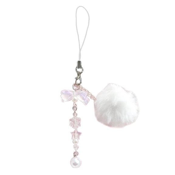 Versatile White Snowball Keychain Adorable Snowflake Phone Pendant Multi Functional Beaded Keyring Stylish Ornament