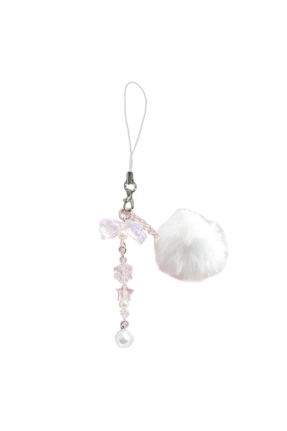 Versatile White Snowball Keychain Adorable Snowflake Phone Pendant Multi Functional Beaded Keyring Stylish Ornament