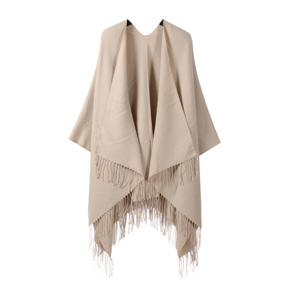 Versatile Women's Classic Solid Color Tassel Split Shawl Scarf Four Seasons Knitted Cardigan Cape