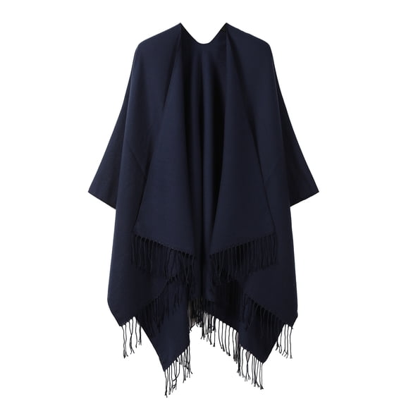 Versatile Women's Classic Solid Color Tassel Split Shawl Scarf Four Seasons Knitted Cardigan Cape