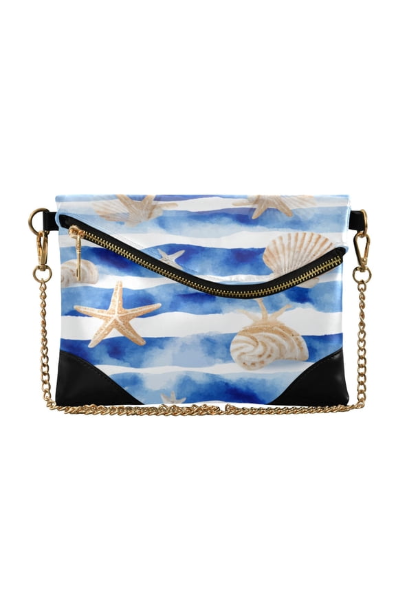 Versatile Women's Clutch - Waterproof PU Leather with Magnetic Closure and Detachable Strap Blue Nautical Stripes Pattern