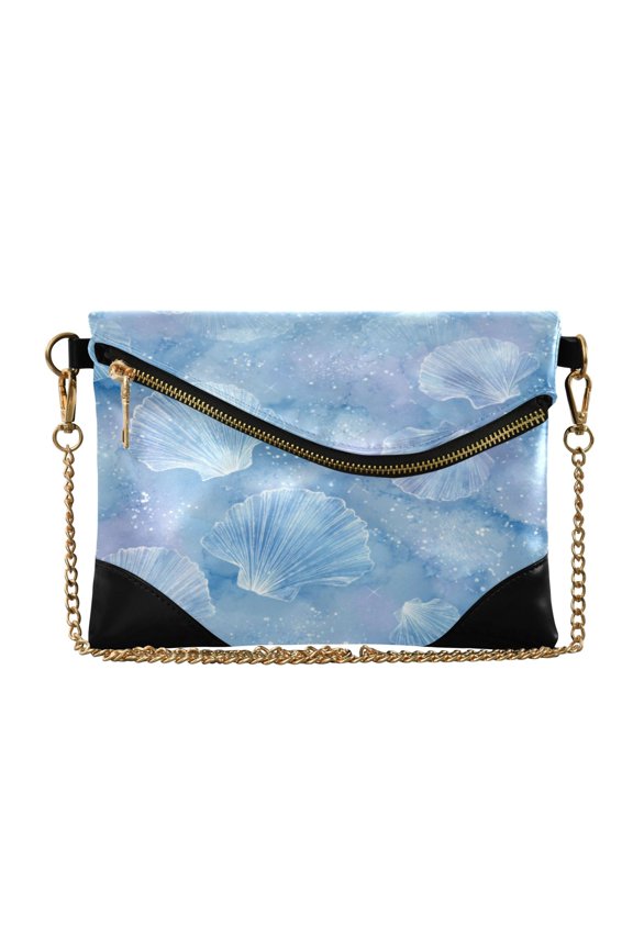 Versatile Women's Clutch - Waterproof PU Leather with Magnetic Closure and Detachable Strap Blue Sea Shell Pattern