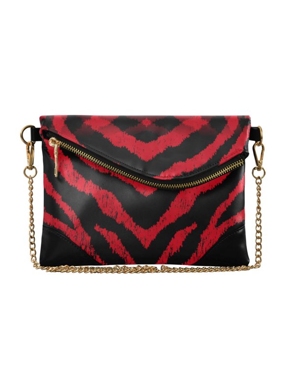 Versatile Women's Clutch - Waterproof PU Leather with Magnetic Closure and Detachable Strap Bold Crimson Chevron Pattern