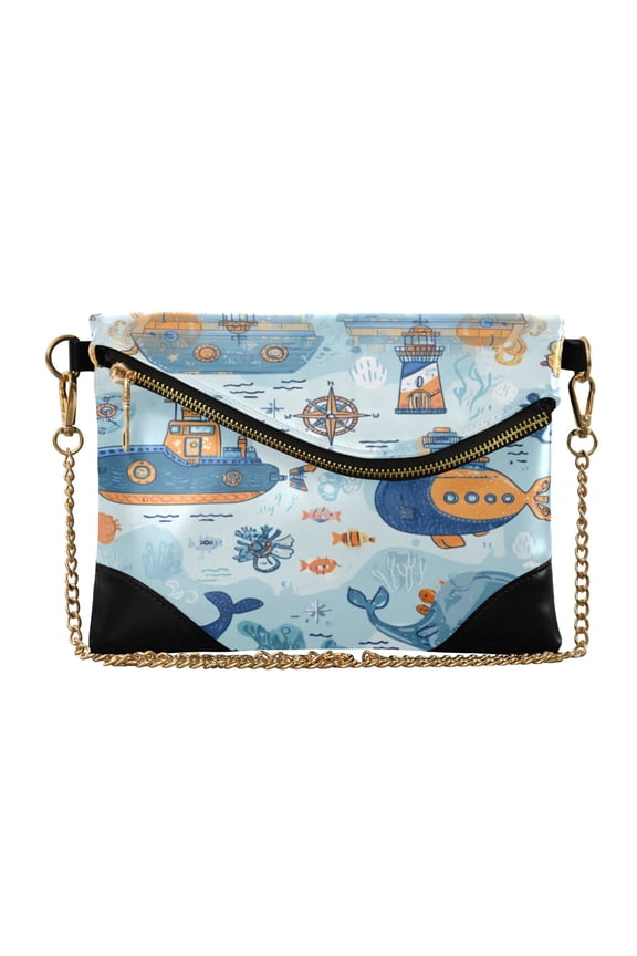 Versatile Women's Clutch - Waterproof PU Leather with Magnetic Closure and Detachable Strap Cartoon Ocean World