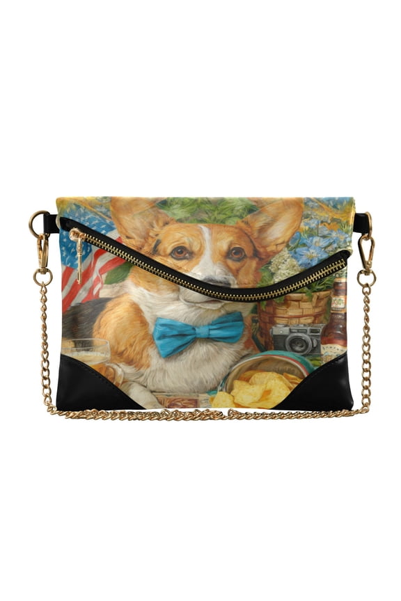 Versatile Women's Clutch - Waterproof PU Leather with Magnetic Closure and Detachable Strap Elegant Corgi and Afternoon Tea