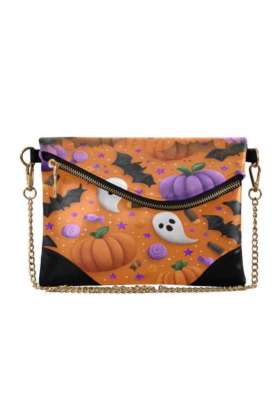 Versatile Women's Clutch - Waterproof PU Leather with Magnetic Closure and Detachable Strap Fun Halloween-themed Pattern