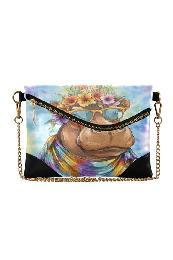 Versatile Women's Clutch - Waterproof PU Leather with Magnetic Closure and Detachable Strap Fun Whimsical Hippopotamus