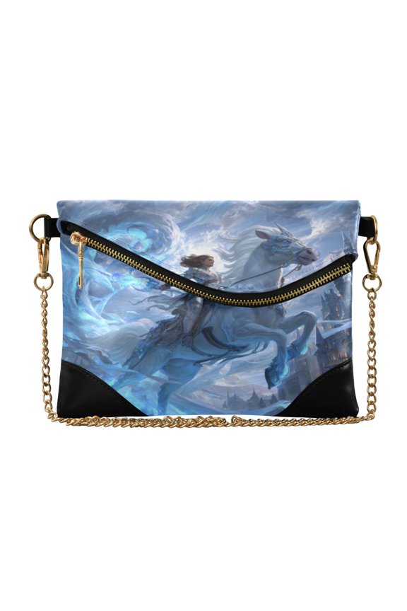 Versatile Women's Clutch - Waterproof PU Leather with Magnetic Closure and Detachable Strap Handsome White Horse and Warrior