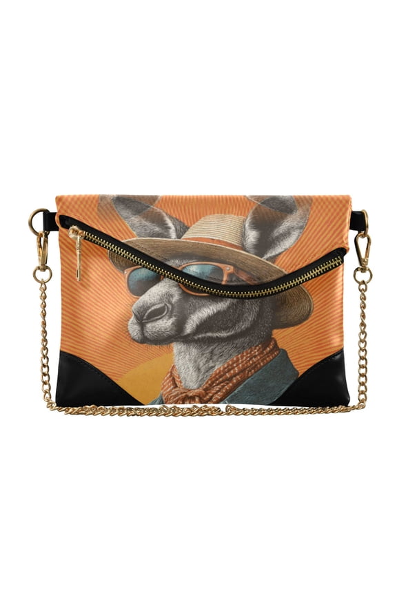 Versatile Women's Clutch - Waterproof PU Leather with Magnetic Closure and Detachable Strap Kangaroo Wearing Sunglasses