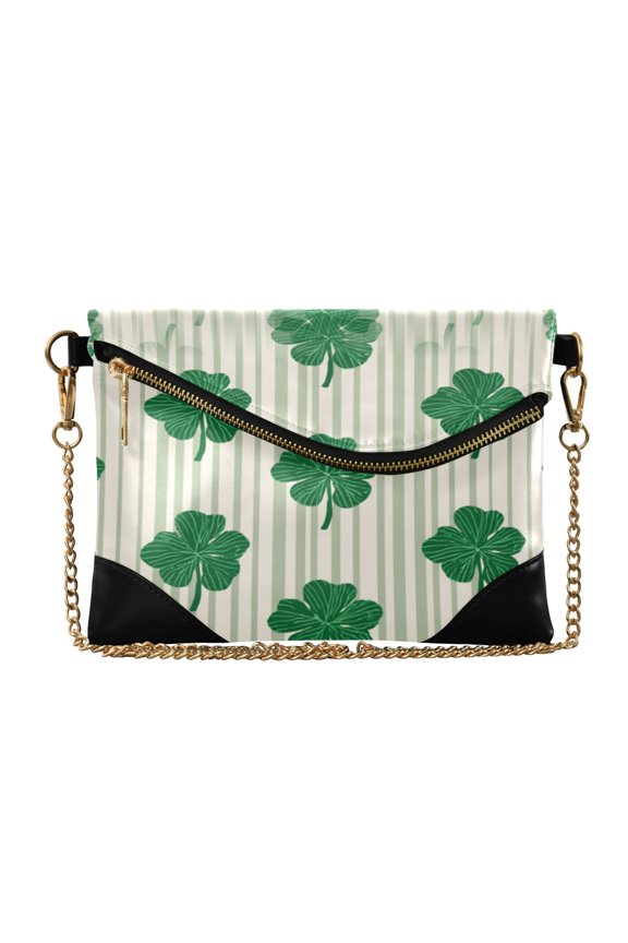 Versatile Women's Clutch - Waterproof PU Leather with Magnetic Closure and Detachable Strap Lucky Four-leaf Stripes