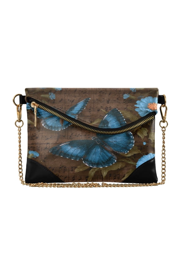 Versatile Women's Clutch - Waterproof PU Leather with Magnetic Closure and Detachable Strap Music Score and Mysterious Butterfly