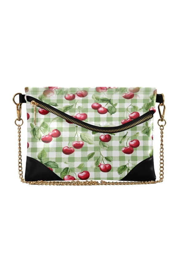 Versatile Women's Clutch - Waterproof PU Leather with Magnetic Closure and Detachable Strap Pale Green Cherry Painting