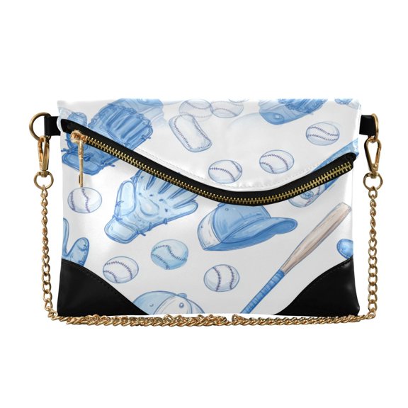 Versatile Women's Clutch - Waterproof PU Leather with Magnetic Closure and Detachable Strap Soft Blue Baseball Gear Pattern