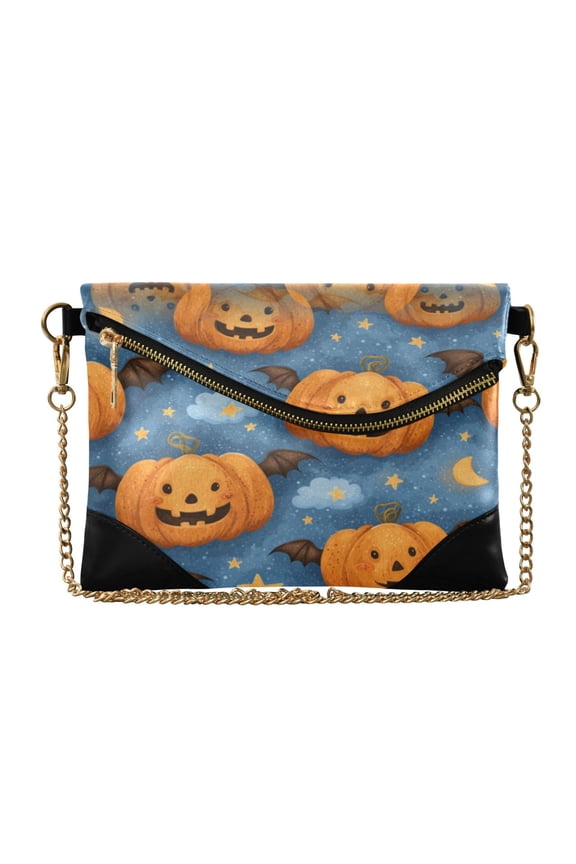 Versatile Women's Clutch - Waterproof PU Leather with Magnetic Closure and Detachable Strap Spooky Evil Pumpkin Designs