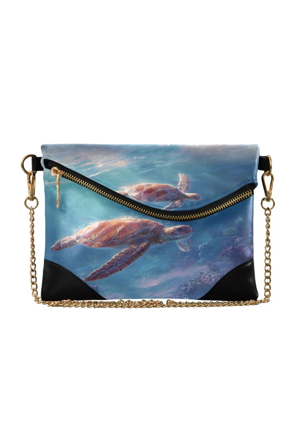 Versatile Women's Clutch - Waterproof PU Leather with Magnetic Closure and Detachable Strap Two Cute Turtles