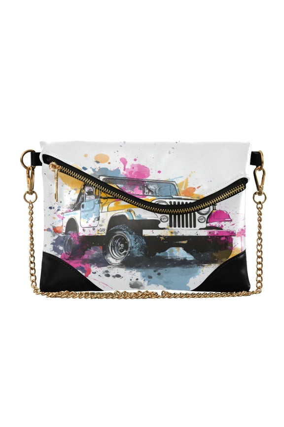 Versatile Women's Clutch - Waterproof PU Leather with Magnetic Closure and Detachable Strap Wet Watercolor Jeep Pattern