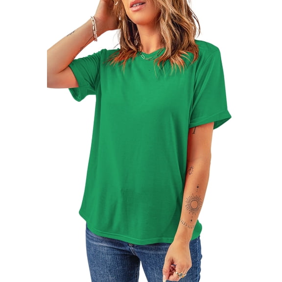 Versatile Women's Round Neck Tee - Classic Design in Bright Green Color | [ZhiHiMeRi] | (US 12-14)L
