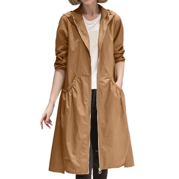 Versatile Womens Casual Jacket Lightweight Trench Coat for Everyday Travel Spring Autumn Outerwear Loose Fit Knee Length Windbreaker Enhancer Women's Bomber Jacket Casual Coat