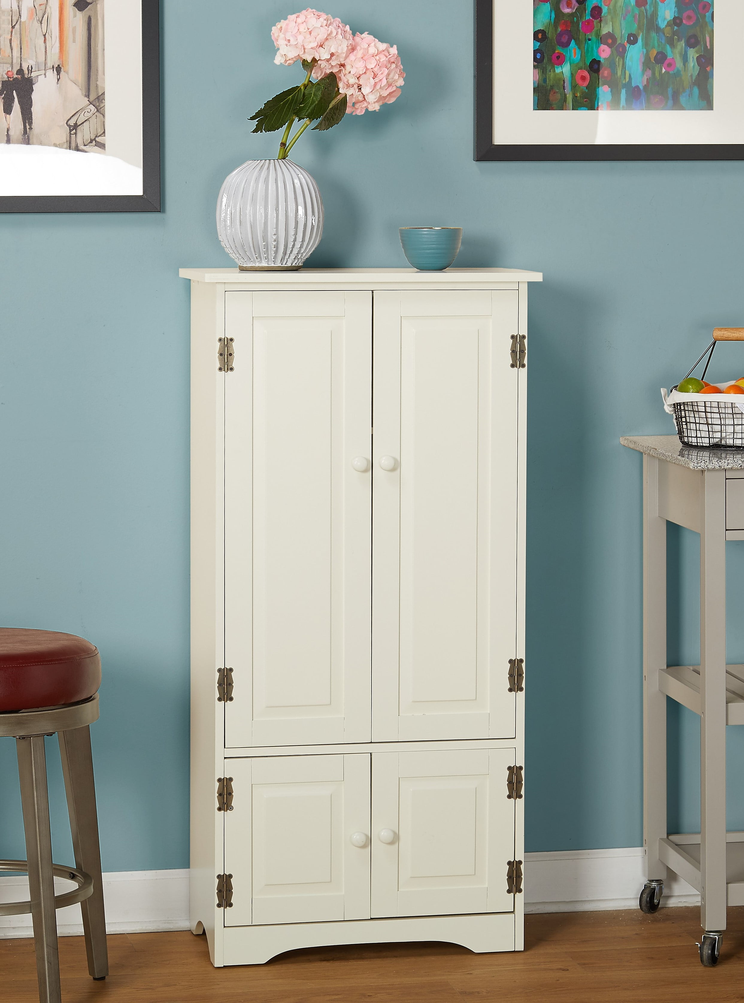 Tall White Freestanding Cabinet with Adjustable Shelving