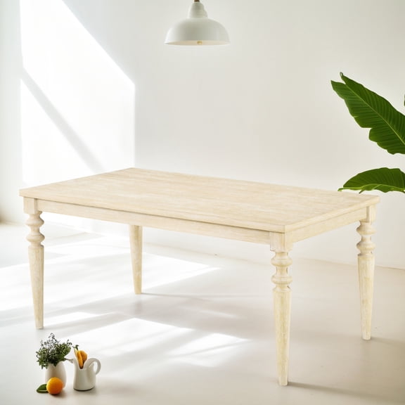 Versatile Wood Dining Table - Urban Style With Wired White Finish And Turned Legs Patio Entertainment Finish, Legs, Fun Outdoor Gathering, 38d X 64w 30h