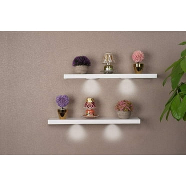 SkyMall Versatile White Wood Wall Shelves with LED Lights (2-Pack)