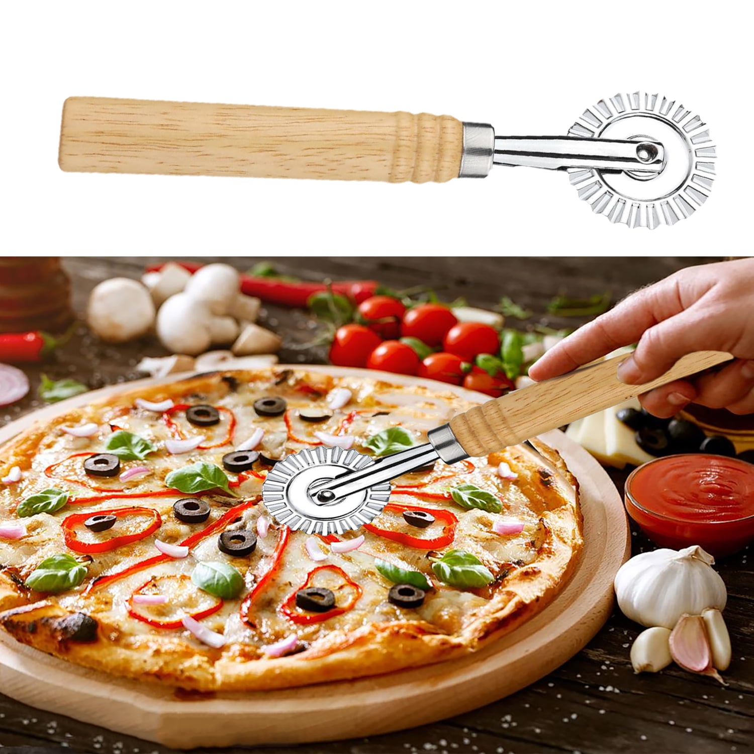 Versatile Wooden Handle Pastry and Pasta Cutter Wheel Your