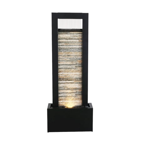 Versatile Zen Metal Fountain with Stone Brick Accent
