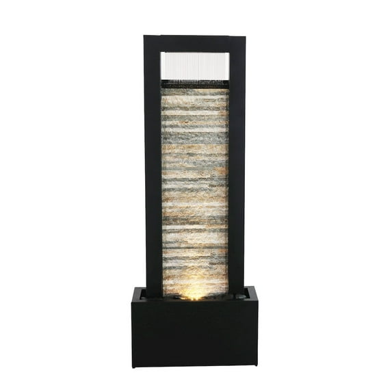 Versatile Zen Metal Fountain with Stone Brick Accent
