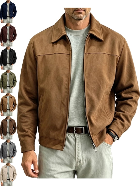 Versatile Zip Up Jackets for Men Lapel Long Sleeve Regular Fit Work Wear Jacket