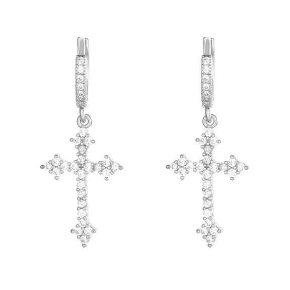 Versatile Zircon Crosses Ear Hoop Sparkling Earrings For Casual Or Formal Looks