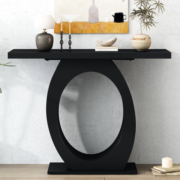 Versatile console table with an egg-shaped base for different residential settings