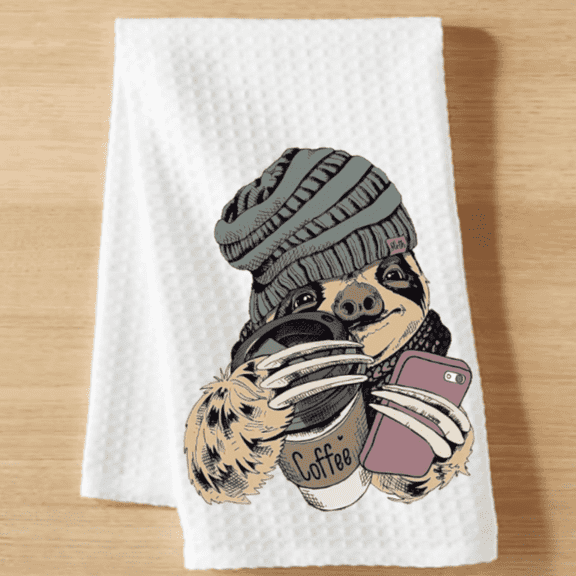 Versatility Sloth Coffee Lover Kitchen Tea Towel Microfiber 16x24 in