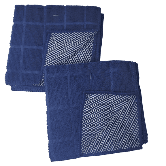 Versatility Dish Rags Blue Microfiber Mesh Scrubber Dishcloths, 4 Piece Set, 12x,12 Inch