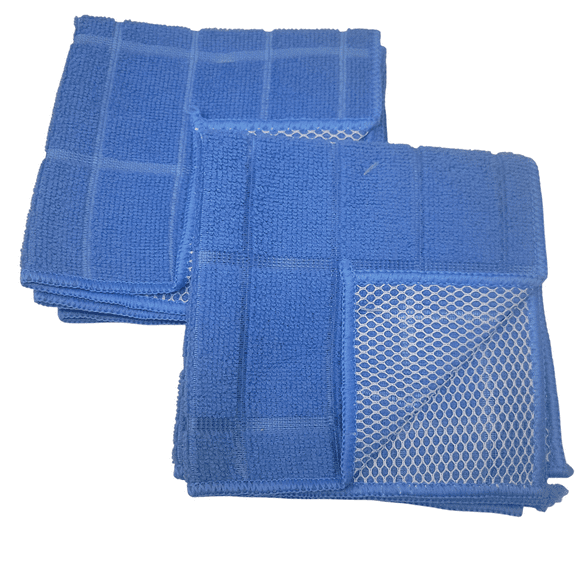 Versatility Dish Rags Blue Microfiber Mesh Scrubber Dishcloths, 4 Piece Set, 12x12 Inch - Powder Blue