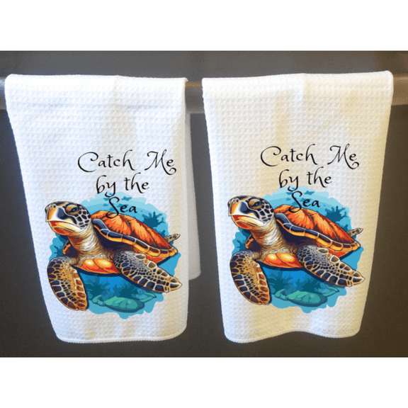 Versatility Dish Towel Set Catch Me by the Sea Turtle Kitchen Decor - 16x24 inch