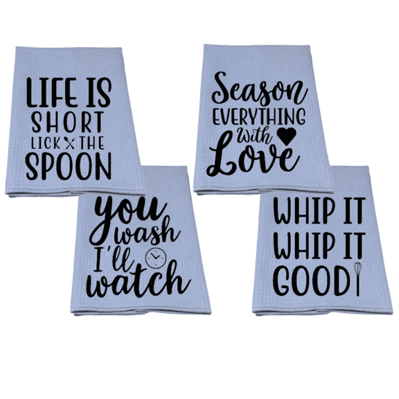 Versatility Dish Towels Gray 16x24 Kitchen Funny Decor Set of 4