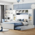 thumbnail image 1 of Versatility Galore Solid Wood Bed Frame with All-in-One Cabinet, Shelf and Sockets, Platform Bed Frame, Mid Century Bedframe, Wood Foundation(White, Full), 1 of 9