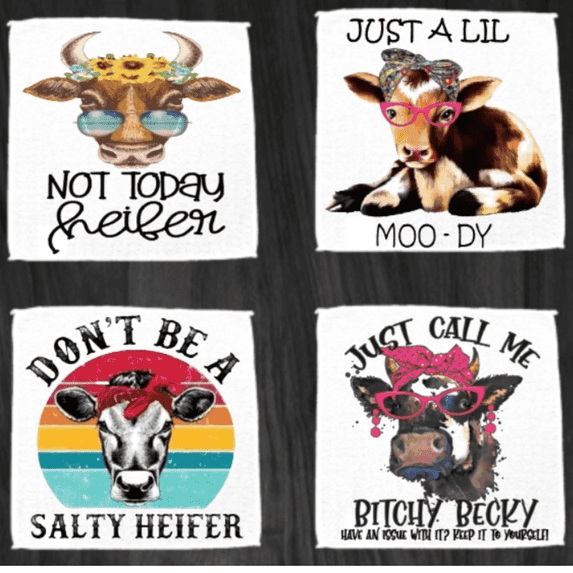 Versatility Humorous Cow Dishcloths, Multicolor Cow Print, 4 Count