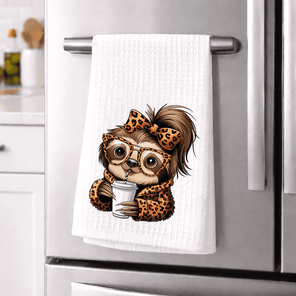 Versatility Sloth Coffee Lover Kitchen Dish Towel 16x24 Waffle Weave