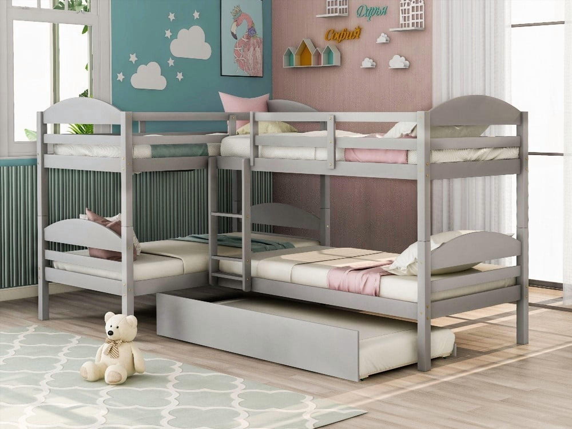 [Versatility galore] Twin L-Shaped Bunk bed - Gray | 2 Upper & 2 Bottom ...