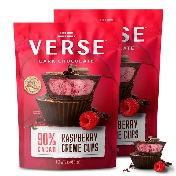 Verse 90% Ultra Dark Chocolate Raspberry Cups (2 Pack)  Ultra High Cacao, Smooth and Creamy Chocolate Cups with Real Raspberry Filling  A Premium, Indulgent Snack