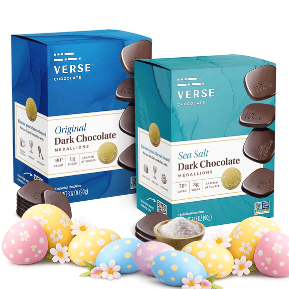 Verse Dark Chocolate Squares Variety Pack Original and Sea Salt with Low Cane Sugar, High Cacao Premium Individually Wrapped (9 count, 2 pack)
