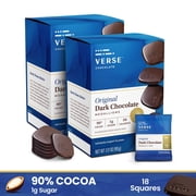 Verse 90% Dark Chocolate Squares - Gluten Free, Keto, Low Sugar Snack - Creamy Dark Cocoa - Only 1g Cane Sugar - Individually Wrapped, Vegan Cacao Chocolate Squares (9 Count, 2 Pack)