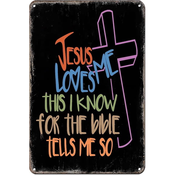 Verse Vintage Tin Sign Jesus Loves Me Scripture Inspirational Wall Art Christian Religious Decor 8x12 Inch