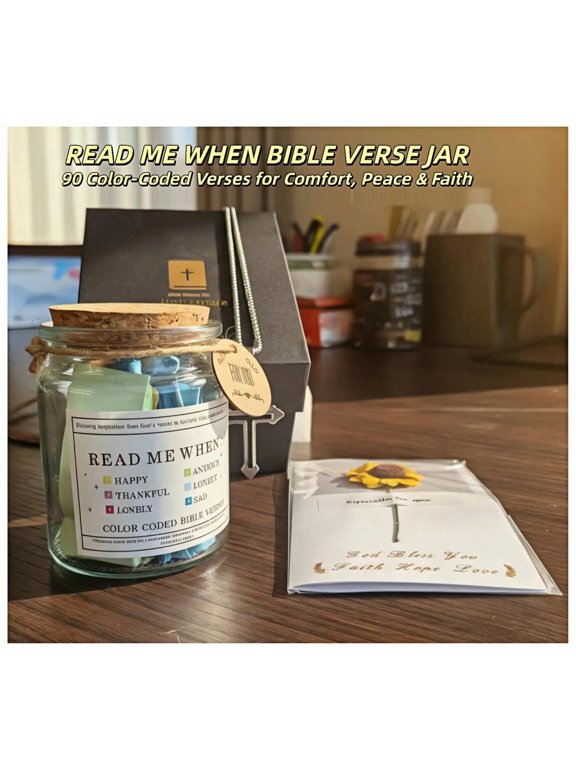 Verses Jar with Scripture Cards and Cross Necklace Gift Set